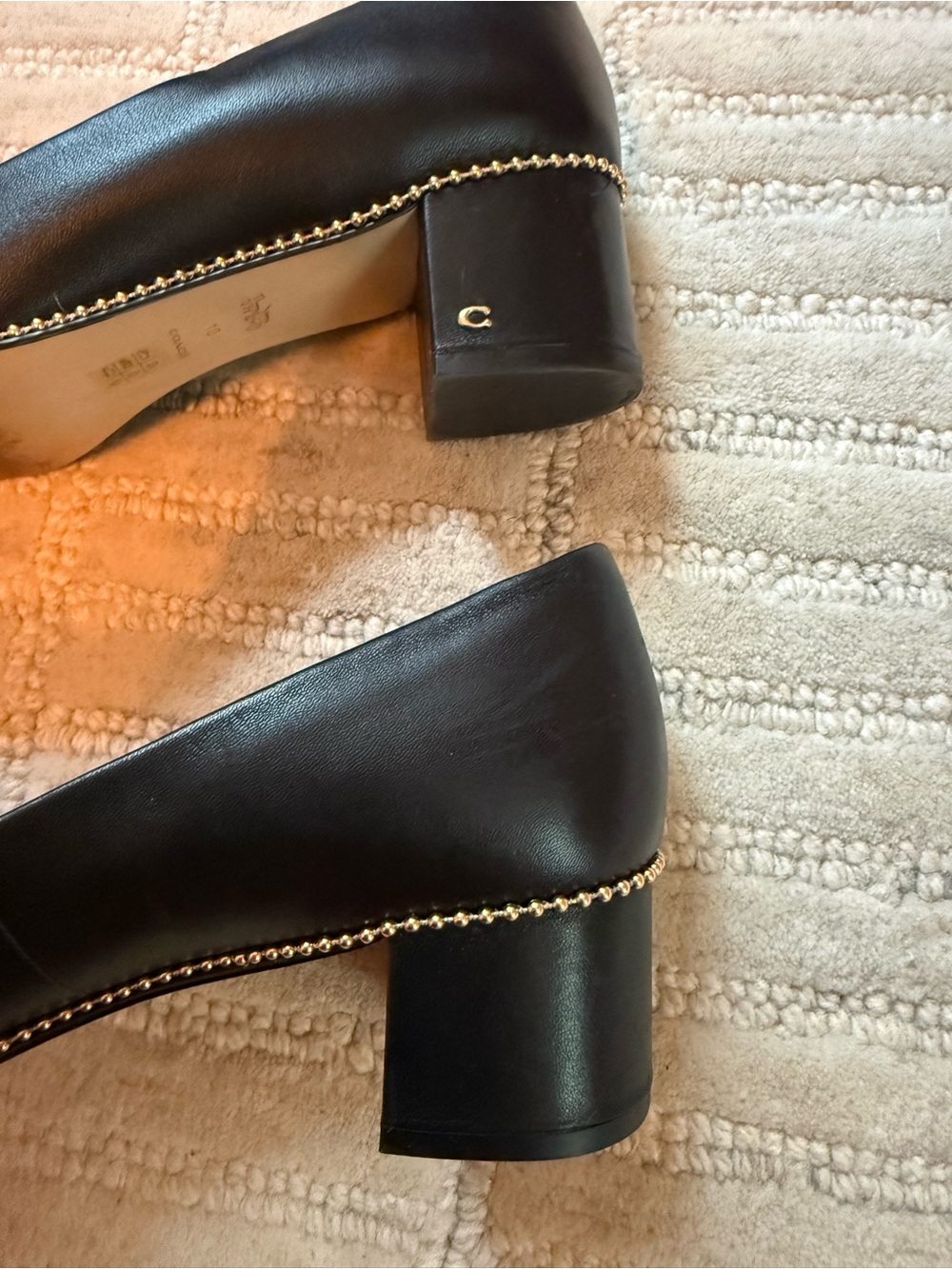 Coach Black Pointed-Toe Leather Flats with Stud Trim - Picture 7 of 8